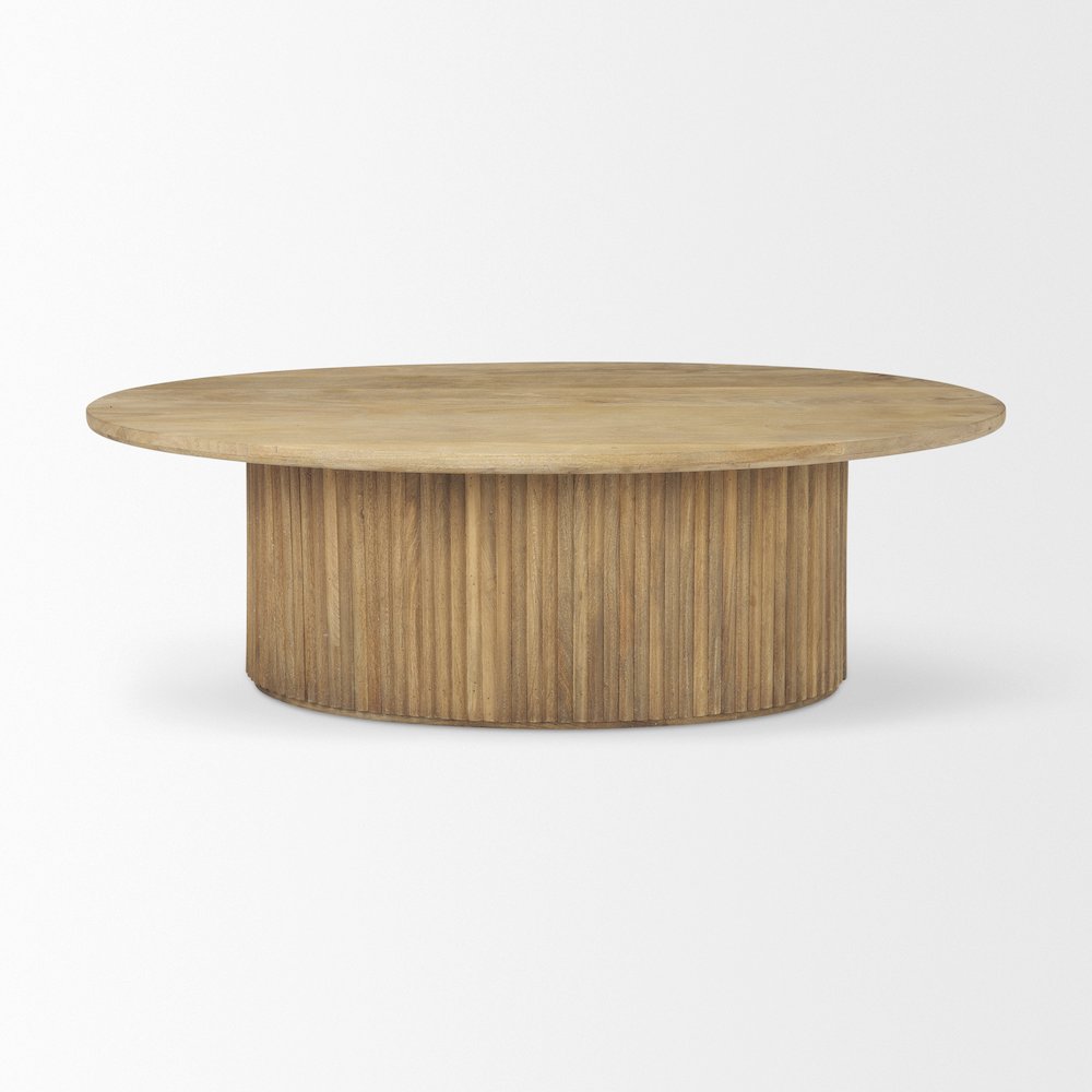 Light Brown Wood Oval Fluted Coffee Table