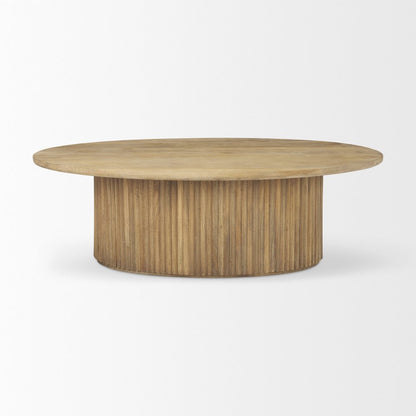 Light Brown Wood Oval Fluted Coffee Table