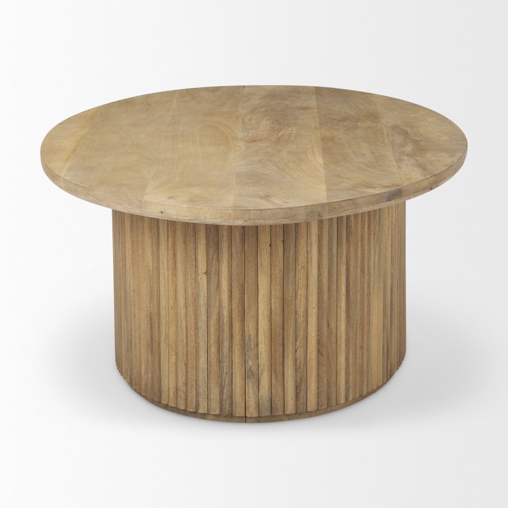 Light Brown Wood Oval Fluted Coffee Table