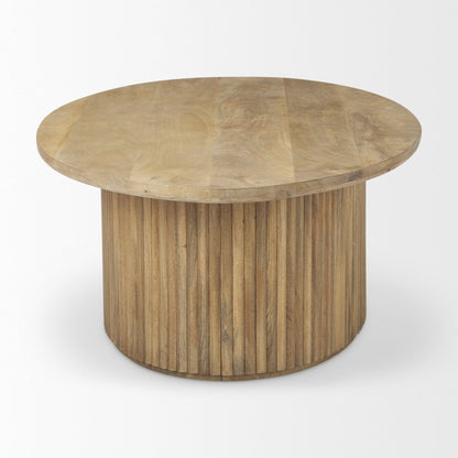 Light Brown Wood Oval Fluted Coffee Table