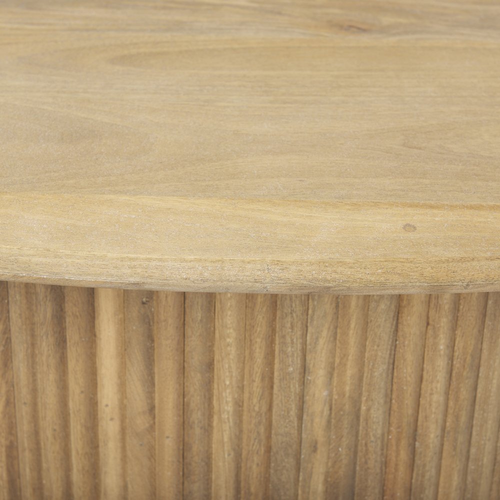 Light Brown Wood Oval Fluted Coffee Table