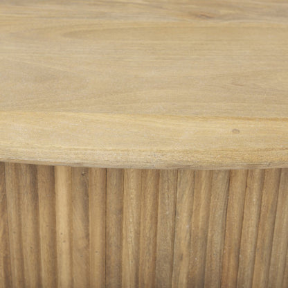 Light Brown Wood Oval Fluted Coffee Table