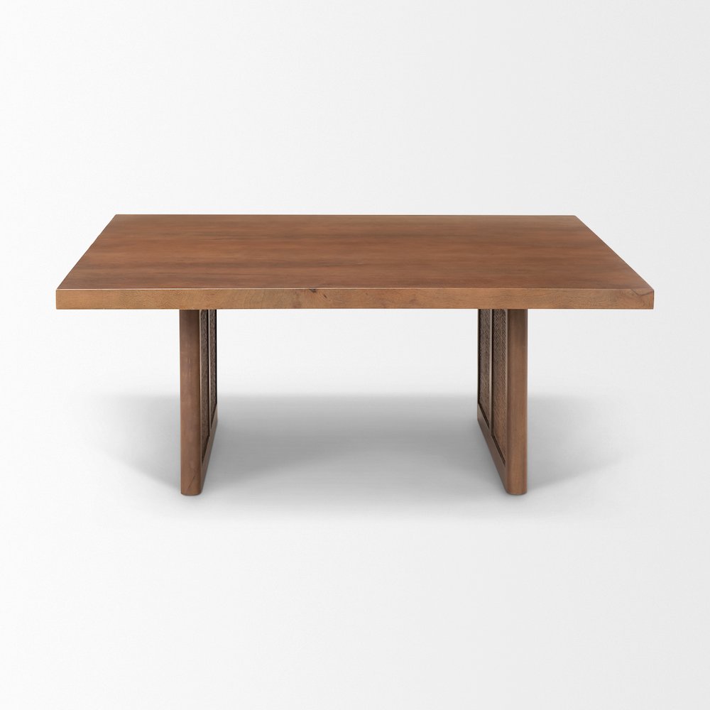 42" Square Medium Brown Solid Wood Cane Coffee Table