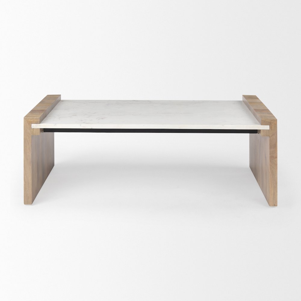 48.0L X 28.0W X 16.0H Light Brown Wood And White Marble Coffee Table