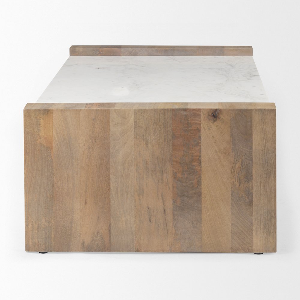 48.0L X 28.0W X 16.0H Light Brown Wood And White Marble Coffee Table