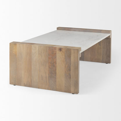 48.0L X 28.0W X 16.0H Light Brown Wood And White Marble Coffee Table