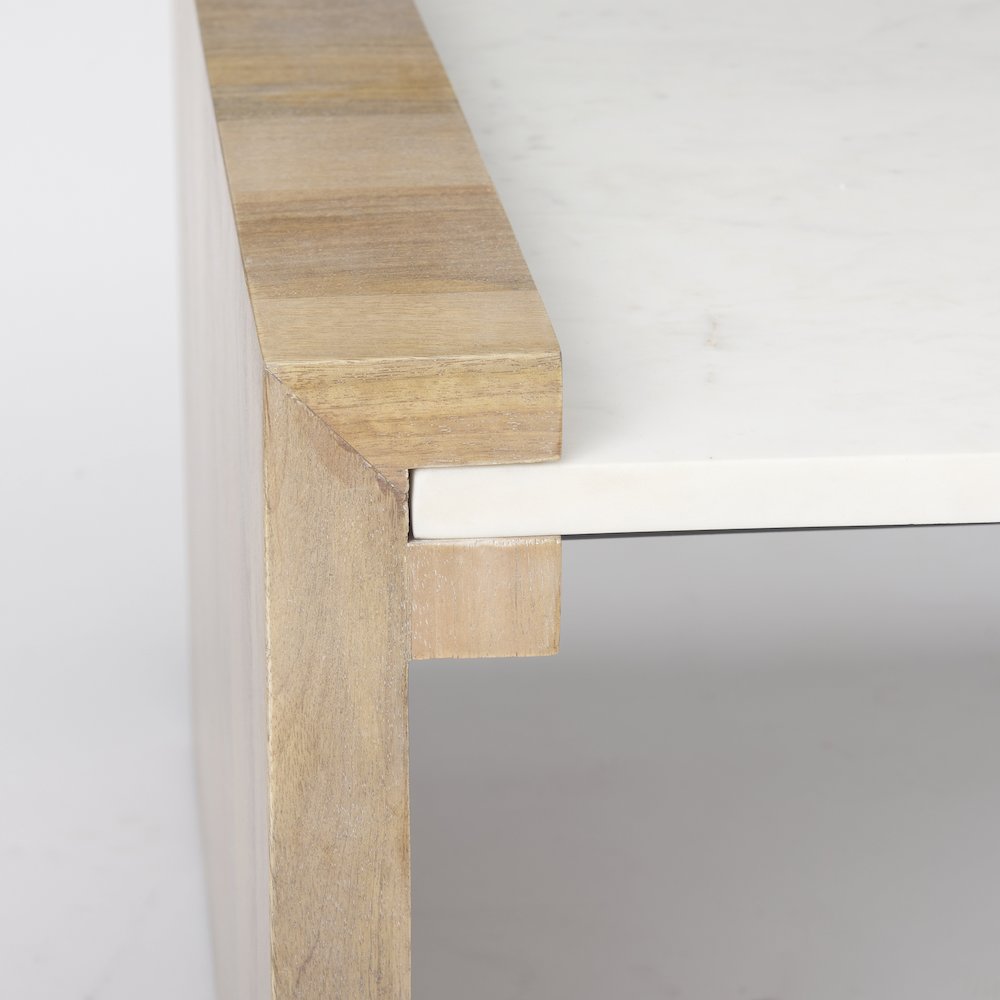 48.0L X 28.0W X 16.0H Light Brown Wood And White Marble Coffee Table