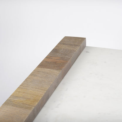 48.0L X 28.0W X 16.0H Light Brown Wood And White Marble Coffee Table