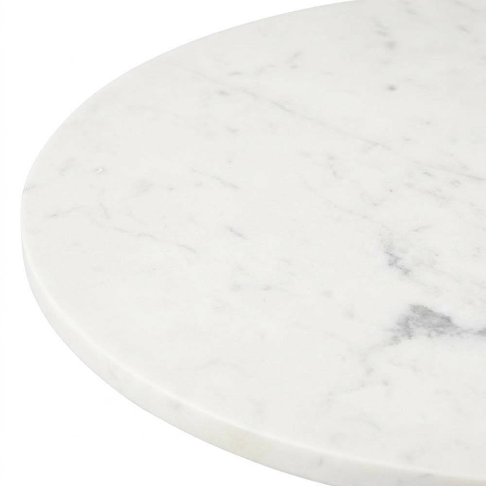 Round marble tabletop with blonde wood and black metal base bistro table