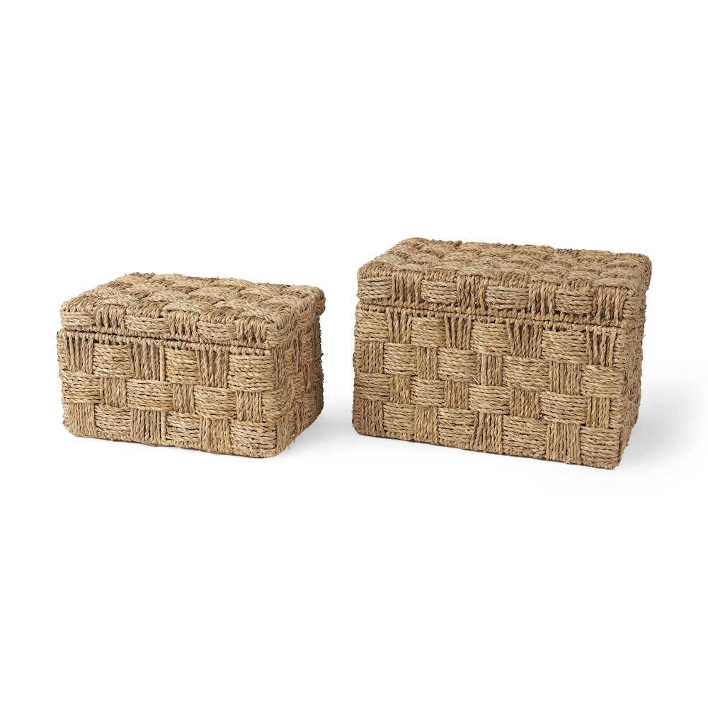 Set Of 2 Seagrass Boxes With Lids
