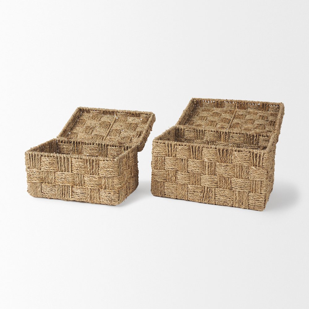 Set Of 2 Seagrass Boxes With Lids
