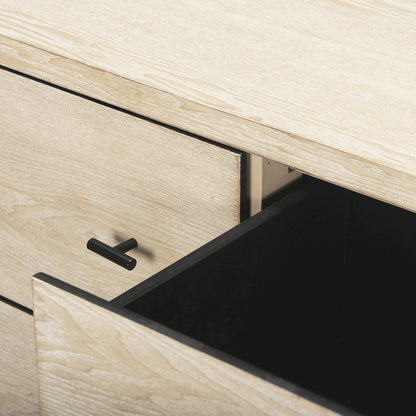 Ciara 6 Drawer Beige Fir Veneer Black Metal Sideboard