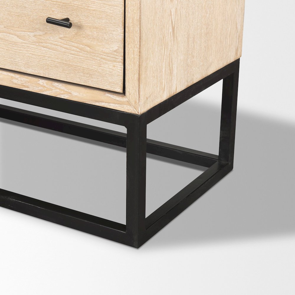 Ciara 6 Drawer Beige Fir Veneer Black Metal Sideboard
