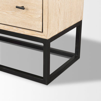 Ciara 6 Drawer Beige Fir Veneer Black Metal Sideboard