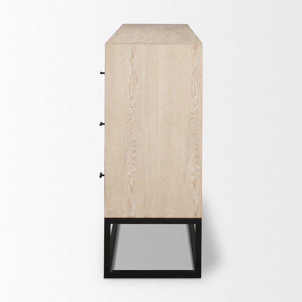 Ciara 6 Drawer Beige Fir Veneer Black Metal Sideboard