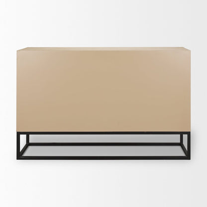 Ciara 6 Drawer Beige Fir Veneer Black Metal Sideboard