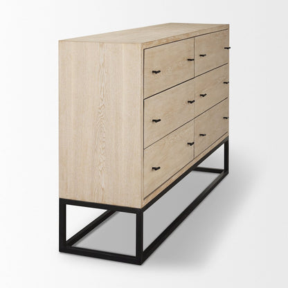 Ciara 6 Drawer Beige Fir Veneer Black Metal Sideboard