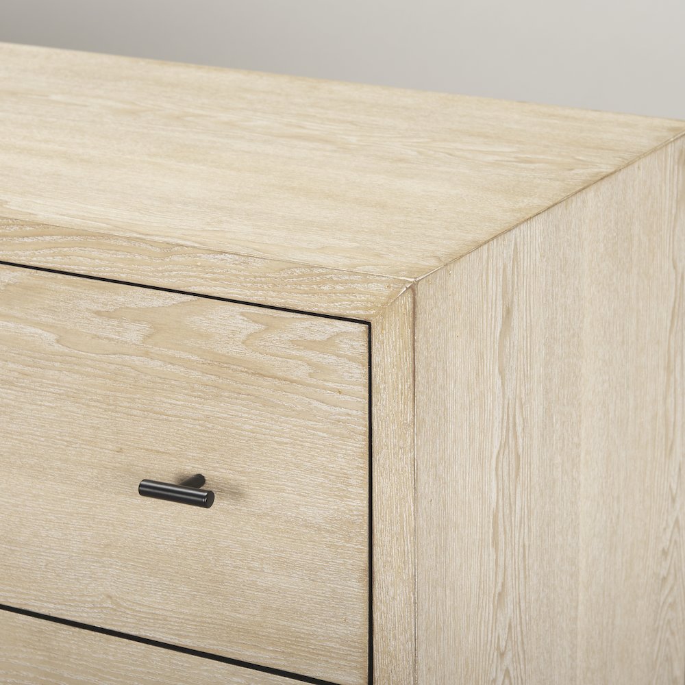Ciara 6 Drawer Beige Fir Veneer Black Metal Sideboard