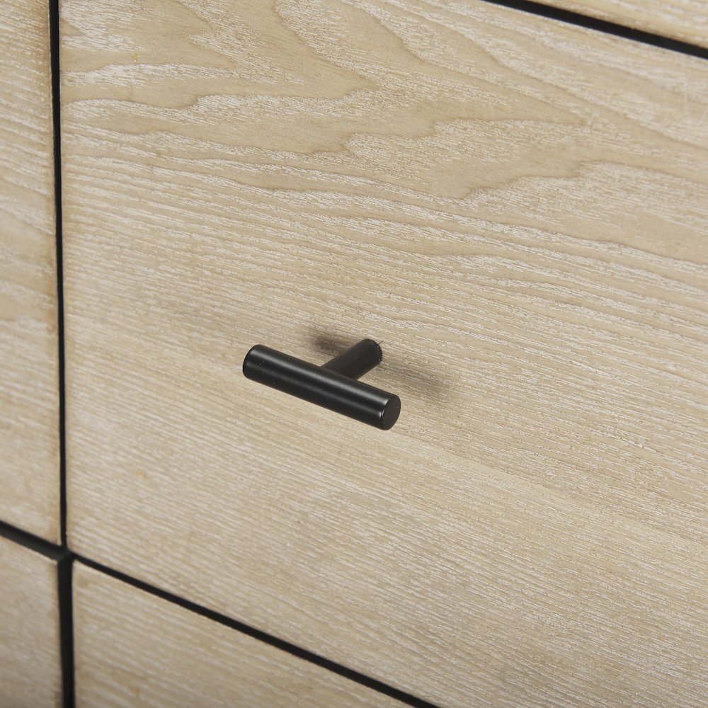 Ciara 6 Drawer Beige Fir Veneer Black Metal Sideboard