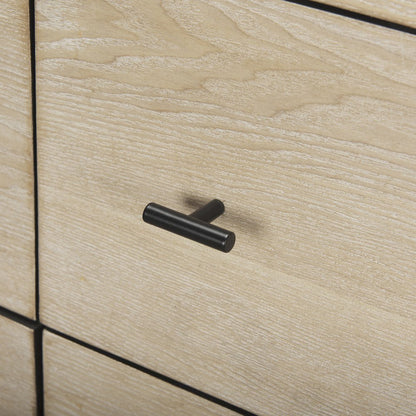Ciara 6 Drawer Beige Fir Veneer Black Metal Sideboard
