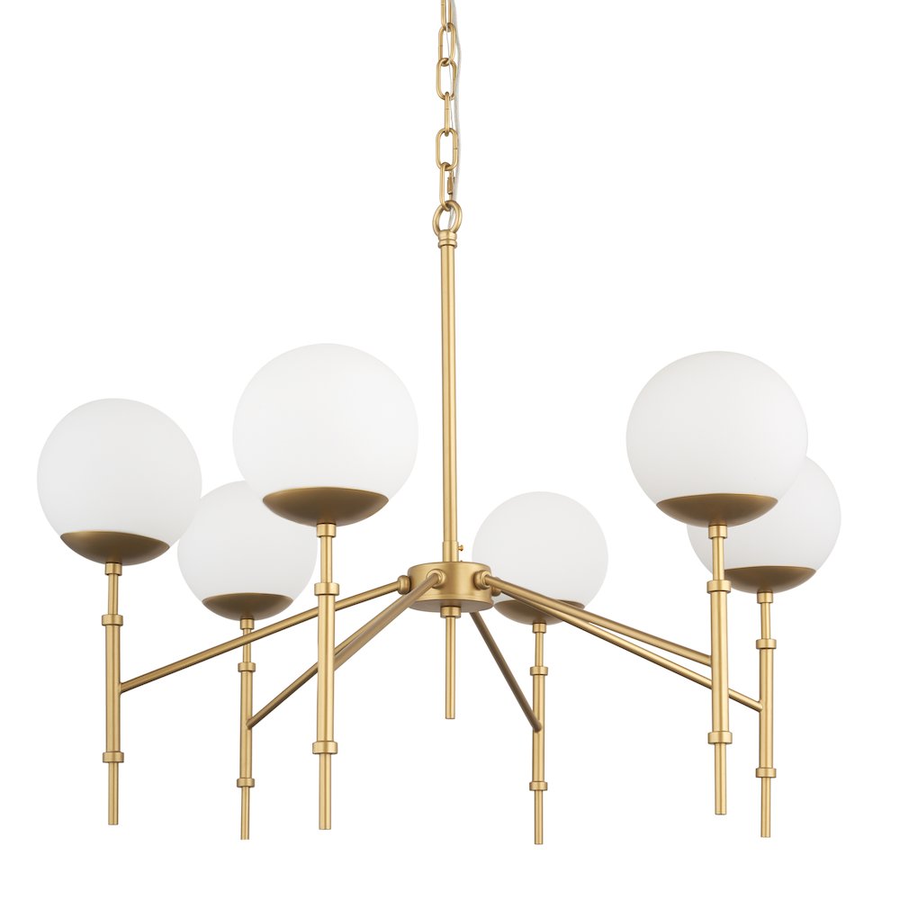 Brushed Gold Metal Frosted Glass Globes 6-Light Chandelier