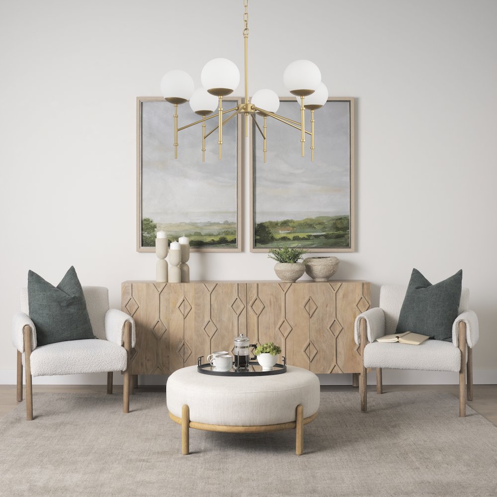 Brushed Gold Metal Frosted Glass Globes 6-Light Chandelier