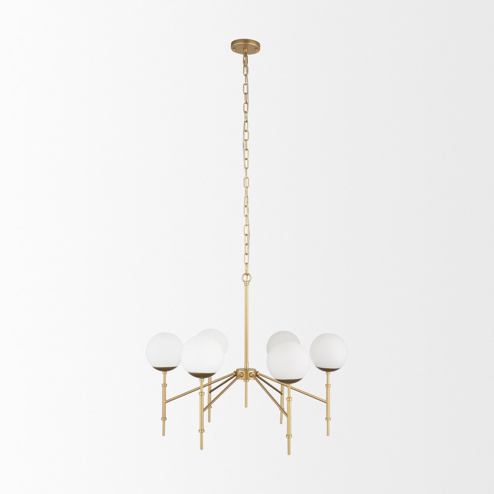 Brushed Gold Metal Frosted Glass Globes 6-Light Chandelier