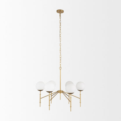Brushed Gold Metal Frosted Glass Globes 6-Light Chandelier