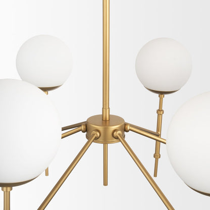 Brushed Gold Metal Frosted Glass Globes 6-Light Chandelier
