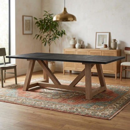 Rectangular Black and Brown Solid Wood Dining Table with Durable Finish