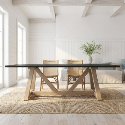 Rectangular Black and Brown Solid Wood Dining Table with Durable Finish