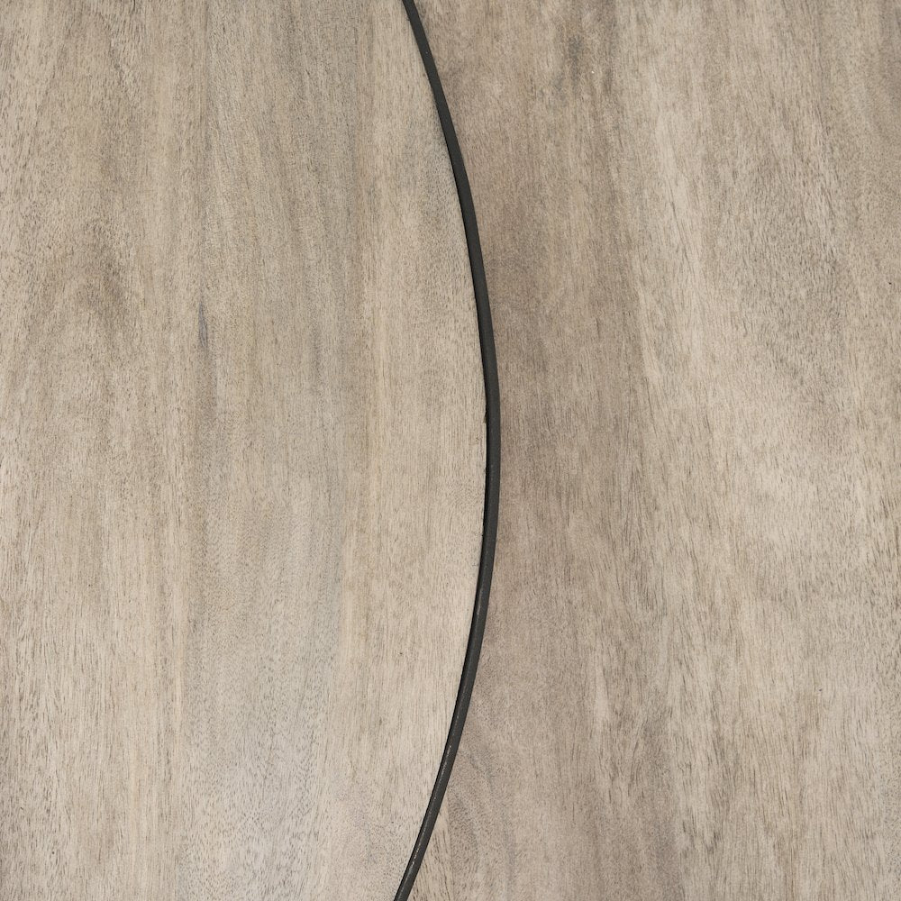 Round Brown White Wash Wood And Silver Metal Nesting Coffee Tables (Set Of 2)