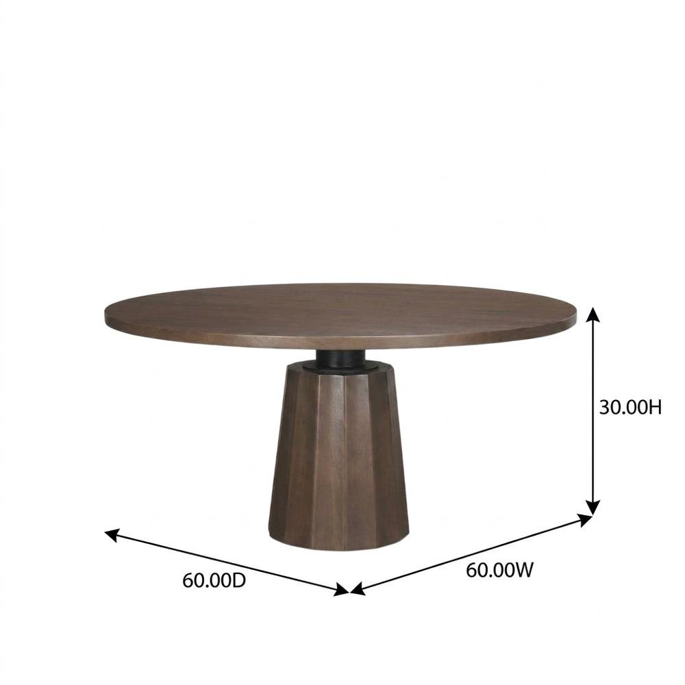 Dark Brown Wood Round Dining Table with Pedestal Base, 60-Inch Size