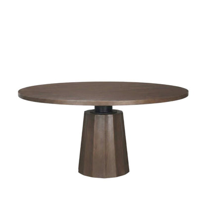 Dark Brown Wood Round Dining Table with Pedestal Base, 60-Inch Size