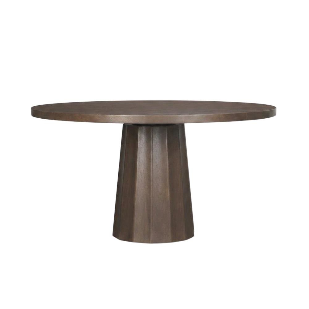 Dark Brown Wood Round Dining Table with Pedestal Base, 60-Inch Size