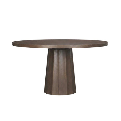Dark Brown Wood Round Dining Table with Pedestal Base, 60-Inch Size