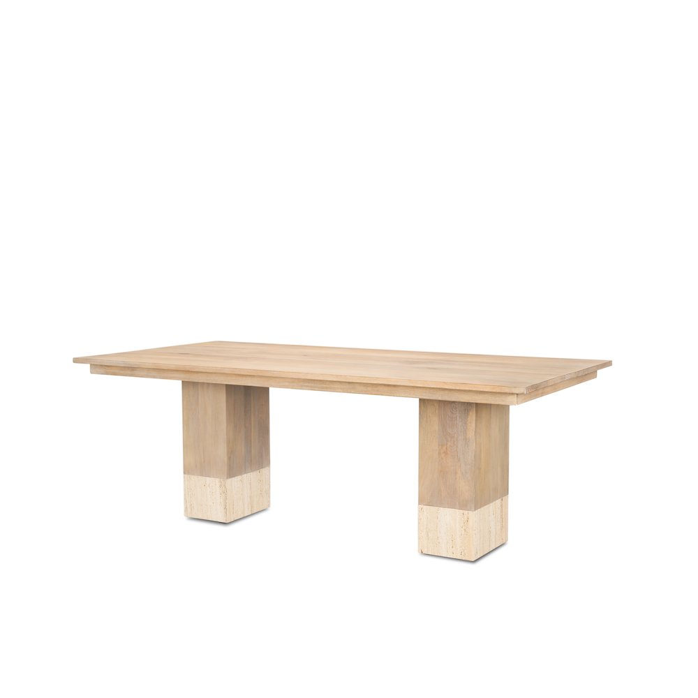 Shivon 84" Rectangular Light Brown Mango Wood Travertine Dining Table