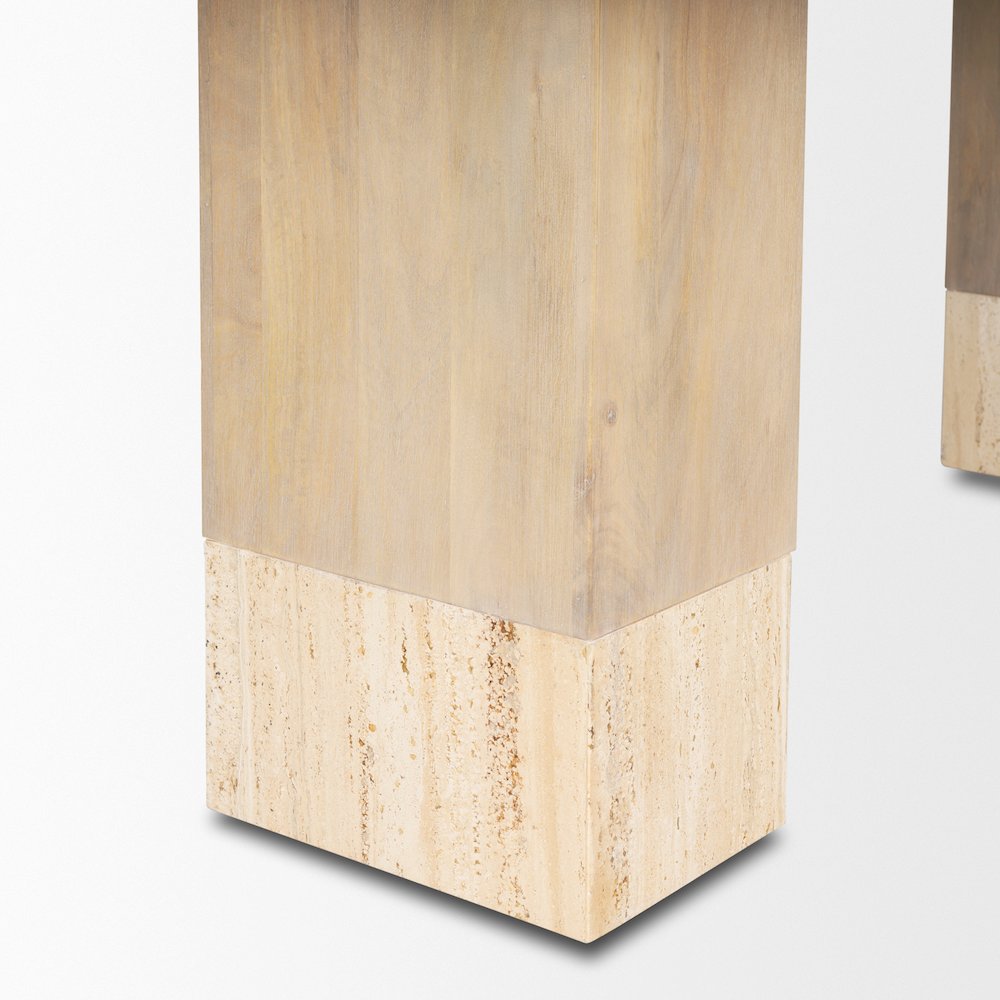 Shivon 84" Rectangular Light Brown Mango Wood Travertine Dining Table