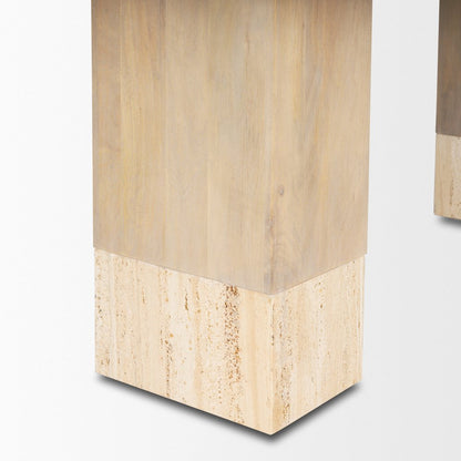 Shivon 84" Rectangular Light Brown Mango Wood Travertine Dining Table