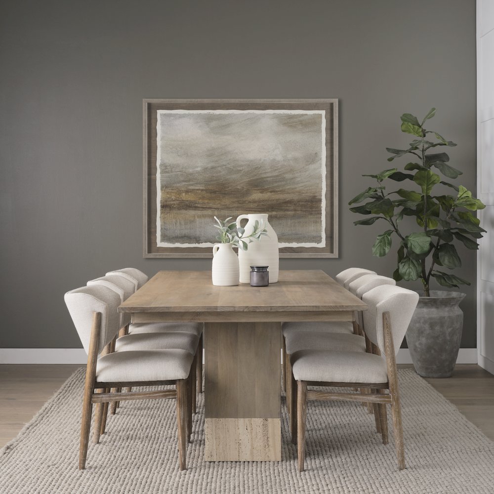 Shivon 84" Rectangular Light Brown Mango Wood Travertine Dining Table