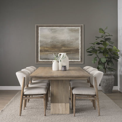 Shivon 84" Rectangular Light Brown Mango Wood Travertine Dining Table