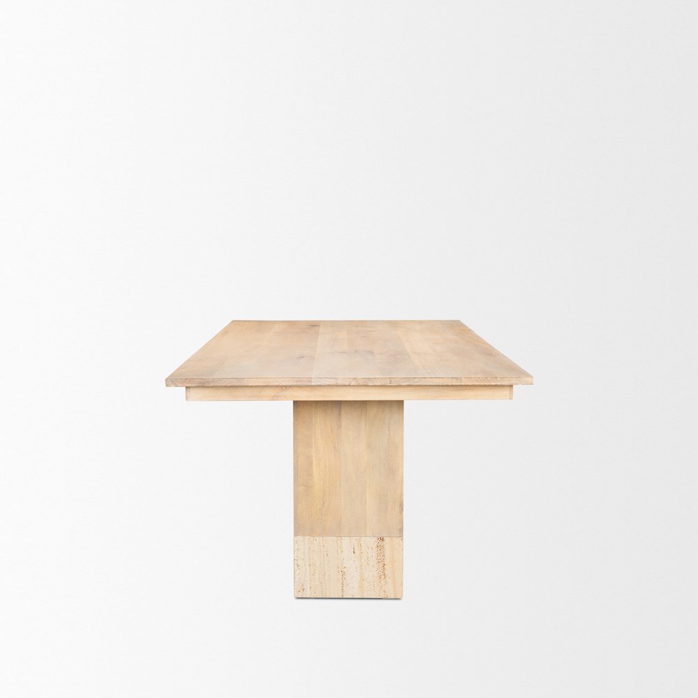 Shivon 84" Rectangular Light Brown Mango Wood Travertine Dining Table