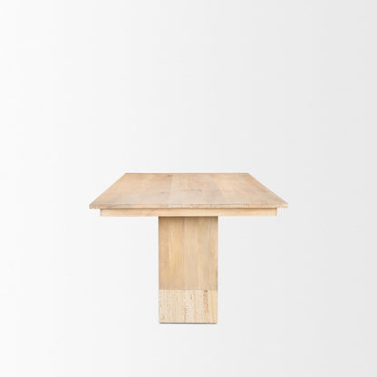 Shivon 84" Rectangular Light Brown Mango Wood Travertine Dining Table