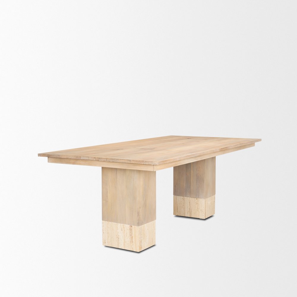 Shivon 84" Rectangular Light Brown Mango Wood Travertine Dining Table