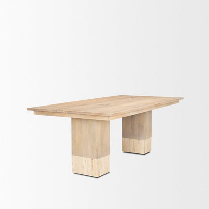 Shivon 84" Rectangular Light Brown Mango Wood Travertine Dining Table