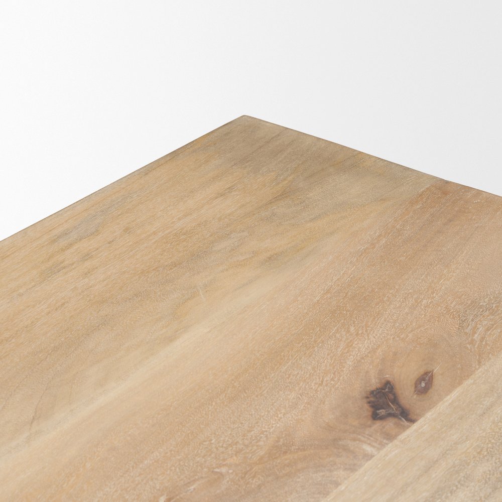 Shivon 84" Rectangular Light Brown Mango Wood Travertine Dining Table