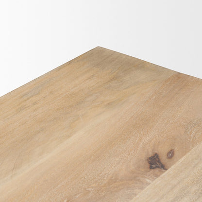 Shivon 84" Rectangular Light Brown Mango Wood Travertine Dining Table