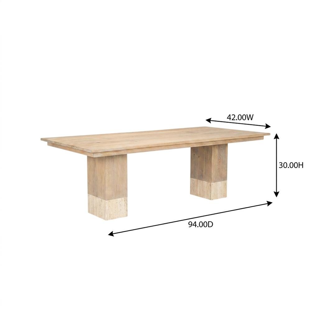 Light Brown Mango Wood Dining Table with Travertine Top for Elegant Homes