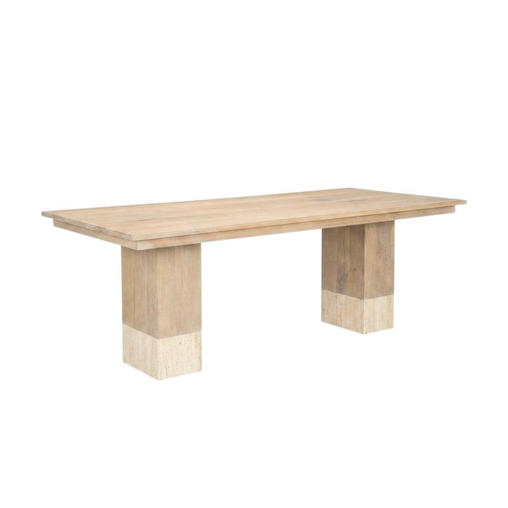Light Brown Mango Wood Dining Table with Travertine Top for Elegant Homes