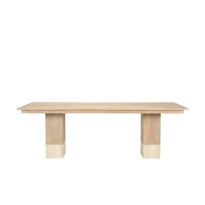 Light Brown Mango Wood Dining Table with Travertine Top for Elegant Homes